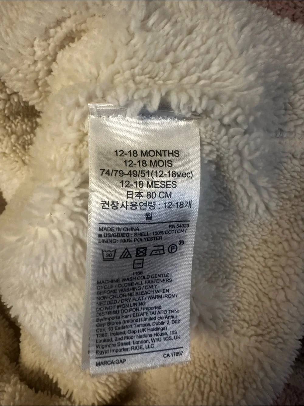 🐻 Baby Gap 12-18M Sherpa Lined Bear Ear Hooded Sweater